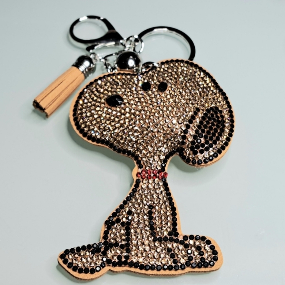 Brown Rhinestone Snoopy Keychain Purse Charm